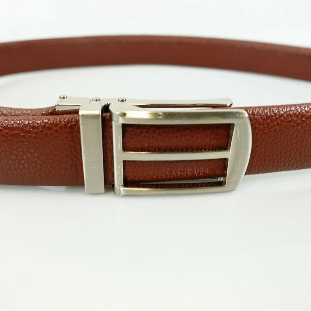 Belt‎ Mens Leather Brown Black Classic ONE SIZE Adjustable Box Silver Buckle